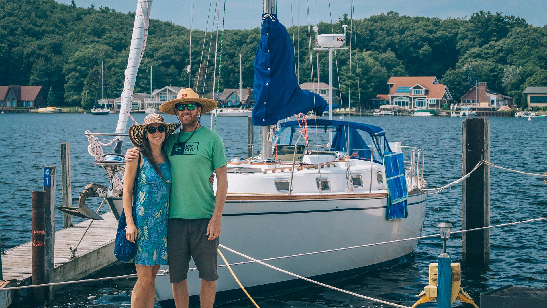 Kirk & Lauren with sv Soulianis after sailing across Lake Michigan.